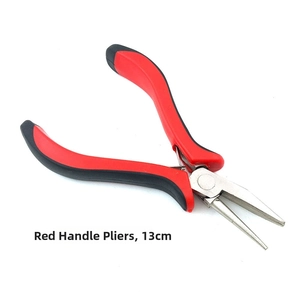 Detailed view of 13cm red and black needle nose pliers with non-slip handles