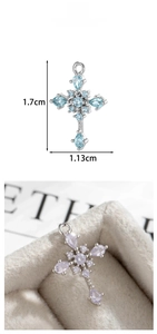 Macro view of light luxury crystal cross pendant showing 1.7cm height measurements