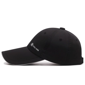 Lightweight quick-dry baseball cap with long brim and reflective safety trim for night sports