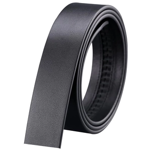 Premium black grain leather belt strap for automatic buckles shown in a coiled view