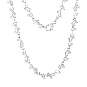 Collier à maillons dauphin en acier inoxydable argenté avec élégant drapé en U et fermoir
