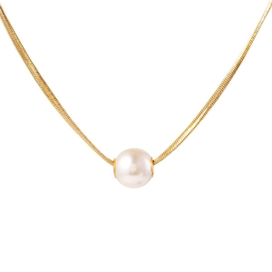 Elegant gold snake chain necklace with a single round white pearl pendant for women