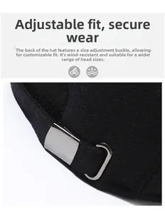 Detail view of the adjustable metal buckle on the black winter baseball cap for men
