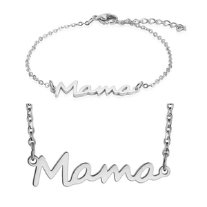 Détails de l'ensemble collier et bracelet avec pendentif Mama en acier inoxydable