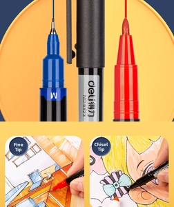 Close-up of dual-tip marker pen showing fine and thick nibs for artistic drawing