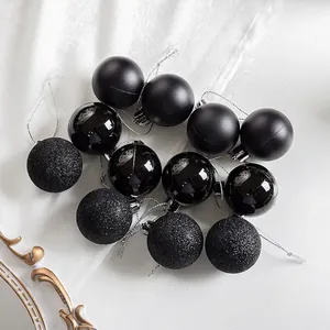Lot de 12 boules de Noël noires avec des textures mates, brillantes et scintillantes
