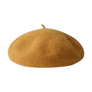 Classic dark camel Australian wool beret hat with premium vintage texture for women