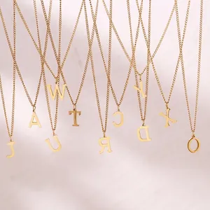 Minimalist 18k gold plated alphabet pendant necklaces set with thin curb chains