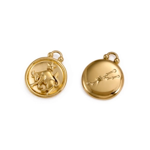 18K gold-plated Taurus zodiac charms featuring 3D bull relief and constellation etching