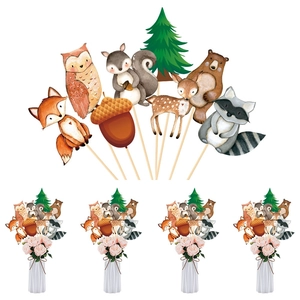 Woodland Forest Animal Vase Toppers Paper And Wood DIY Birthday Baby Shower Party Decoration Theme