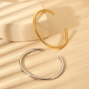 Minimalist 18K gold and silver plated stainless steel open cuff bangles for women