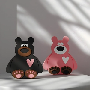 Cute sitting bear silicone molds for DIY resin casting, black and pink cartoon bear decor