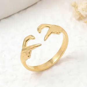 Heart Gesture Hands Adjustable Ring Stainless Steel Gold Color Minimalist Fashion Couple Jewelry Valentine Gift