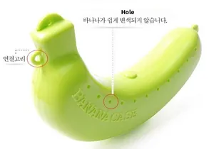 Close-up of green banana protector case with air vents and secure hanging hook
