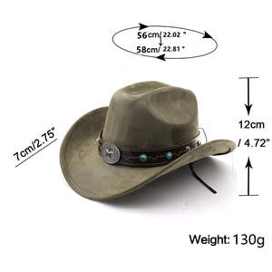 Guide des tailles du chapeau de cowboy en daim olive avec décorations de style western