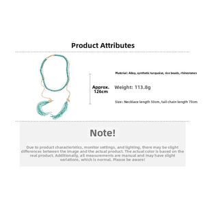 Détails du collier bohème en turquoise avec dimensions précises et longueur de 126cm