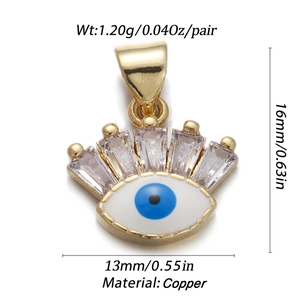 Detail view of Evil Eye pendant with copper material and cubic zirconia dimensions