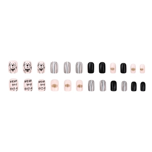 Süße Welpen Cartoon künstliche Fingernägel Set mit rosa schwarzen Streifen