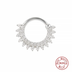 S925 sterling silver double row cubic zirconia piercing ring for ear and nose cartilage