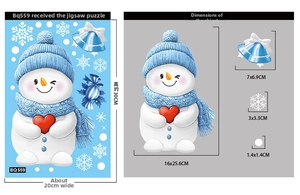 Detailed size layout of snowman and snowflake Christmas window stickers 20x30cm