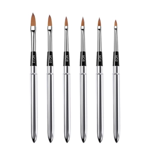 Set van 6 zilveren professionele nail art penselen met maatlabels voor manicure