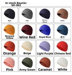 Grid view of knitted melon caps in sixteen colors showing rib texture and diverse options