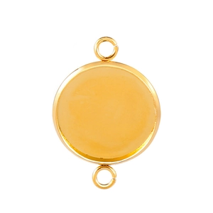 Polished gold round stainless steel bezel setting with dual loop connectors
