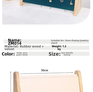 Detailed size chart for the double-tier velvet and rubber wood necklace display stand