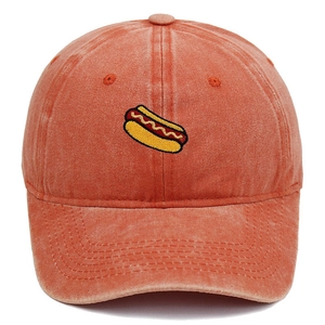 Casquette de baseball vintage en coton lavé avec broderie détaillée de hot-dog