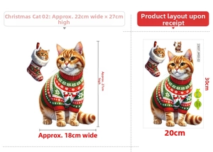 Detailed product layout of Christmas cat wall stickers with 20x30cm size specifications