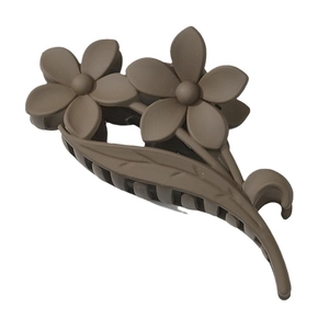 Brown flower hair claw clip with double matte blossoms for elegant winter hairstyles