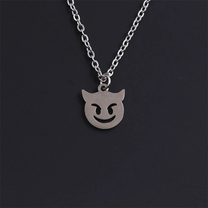Polished stainless steel cat devil pendant necklace for Halloween, silver finish design