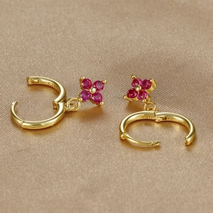 Close-up of S925 sterling silver earrings with red clover petals and gold finish details