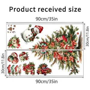 Size chart for Christmas tree snowman wall decals showing two 90x30cm layout sheets