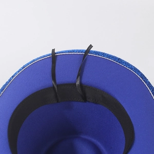Deep blue glitter cowboy hat with adjustable inner sweatband and black drawstring