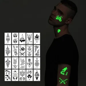 Set mit 20 leuchtenden temporären Tattoos mit Motiven von Tieren und Schwertern für Partys