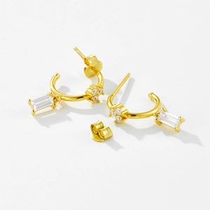 Elegant gold S925 sterling silver hoop earrings set with sparkling zircon crystals