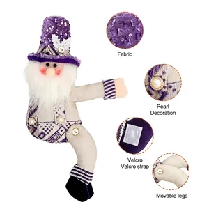 Purple sequin Christmas gnome decoration with flexible legs and velcro for home window decor