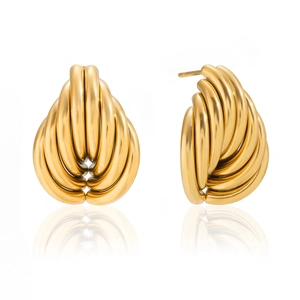 Boucles d'oreilles créoles tressées multicouches en acier inoxydable plaqué or 18 carats