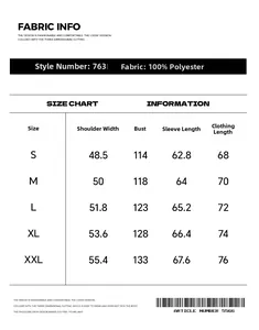 Size chart showing measurements for the men's casual sports jacket style 763 in black