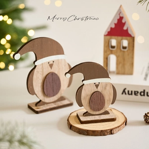 Christmas Wooden Desktop Ornaments Cute Penguin House Shapes Tabletop Decorations For Home Office Holiday Party Decor