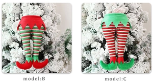 Detail view of model B and C plush Christmas elf legs for festive tree ornaments