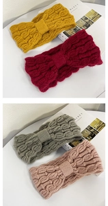 Detail of chunky knit headband textures in mustard, burgundy, dark grey and dusty pink colors