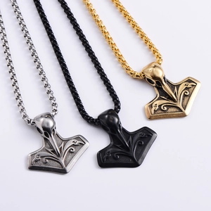 Viking Thor's Hammer Mjölnir necklaces in silver, black and bronze steel finishes
