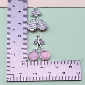 Size guide for cherry alloy charms with pink opal effect and textured metal back