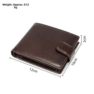 Dark brown leather wallet dimensions 12x10x2cm shown from a 45-degree angle view