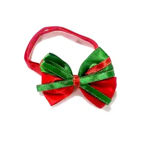 Nœud papillon de Noël pour chiens et chats avec rubans rouge et vert et bord doré brillant