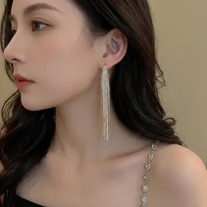 Elegant geometric fringe tassel earrings with rhinestones for a sparkling look