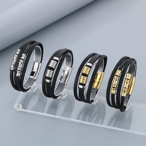 Multi Layer Braided Leather Bracelet With Stainless Steel Magnetic Clasp Fashion Trendy Jewelry For Men