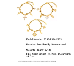 Detailed macro view of 18k gold plated titanium steel bracelets with diamond charms